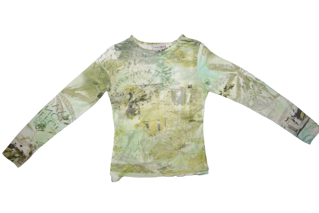 Trek Green Graphic Layered Mesh Long Sleeve Top