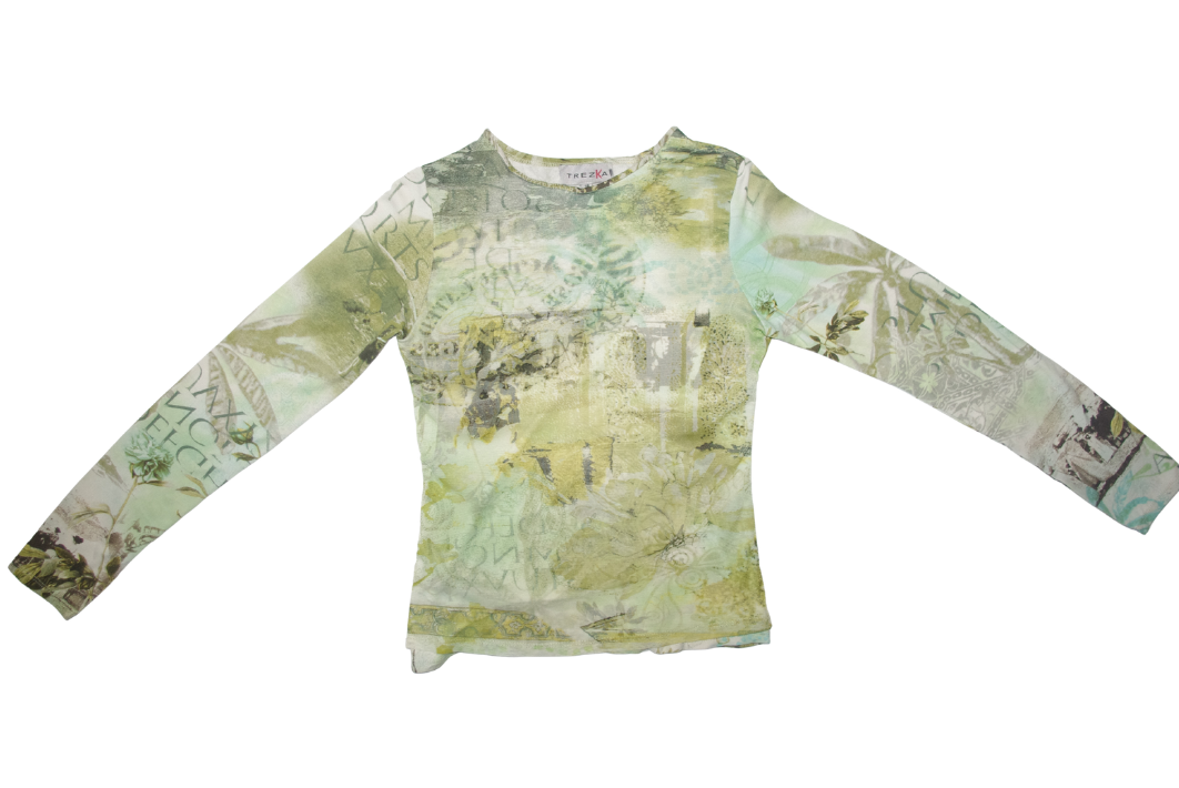Trek Green Graphic Layered Mesh Long Sleeve Top