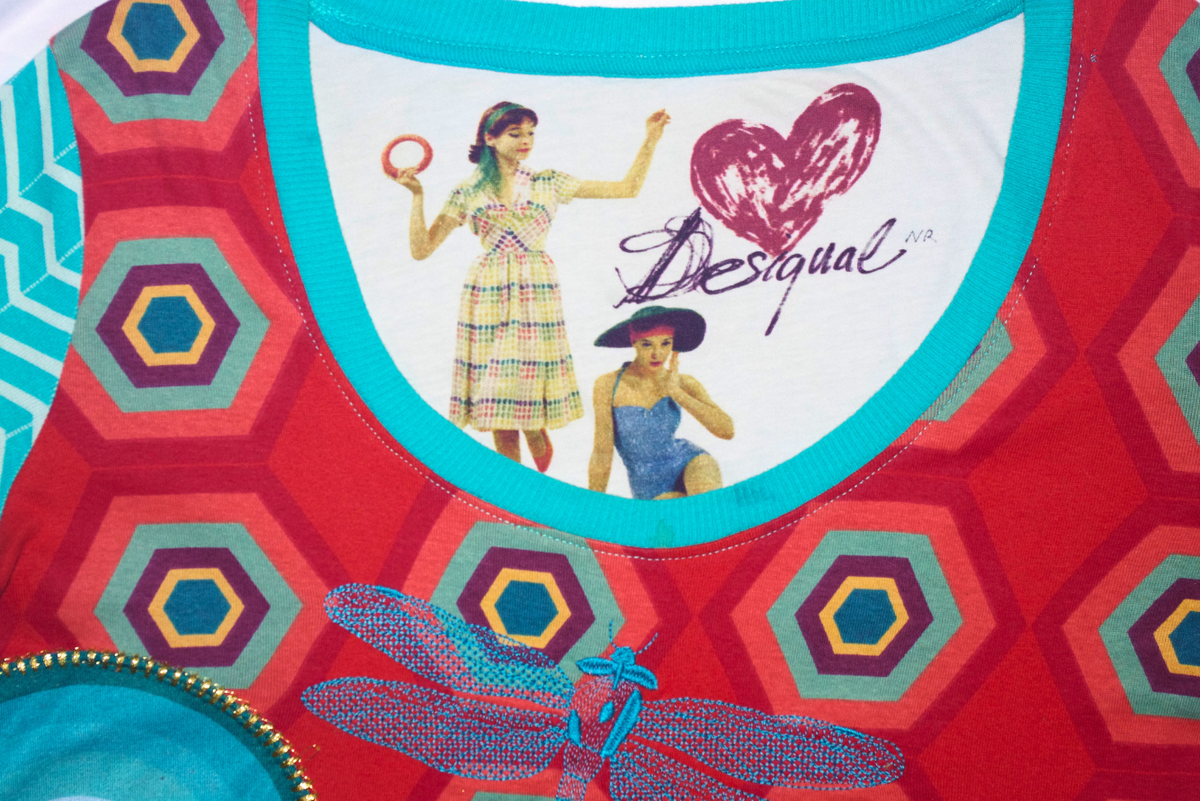 Desigual Red & Turquoise Graphic Long Sleeve Top