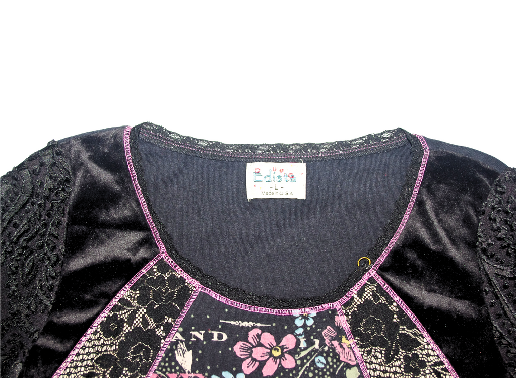 Y2K Edista Floral Lace Velvet Top