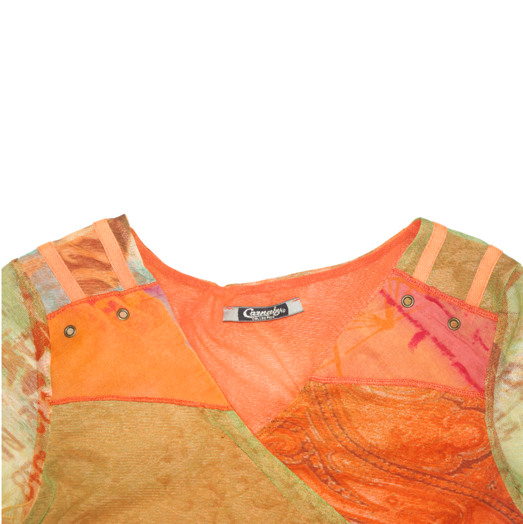 Orange Patchwork Mesh Layered Dress