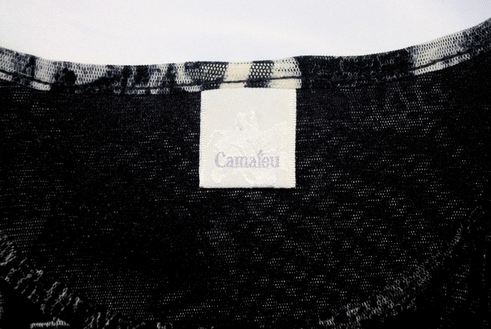 Camaïeu Black & White Graphic Mesh Long Sleeve Top