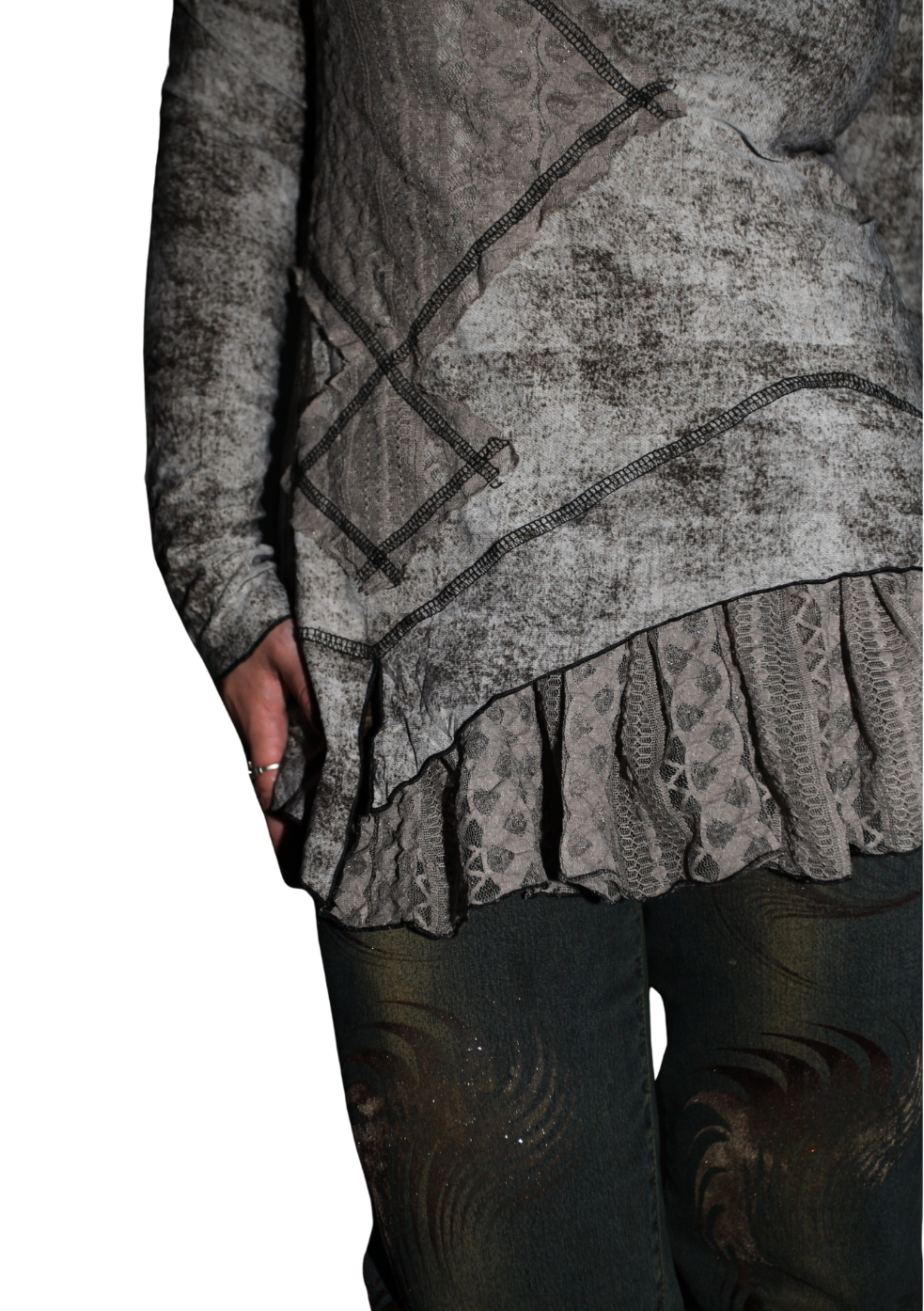 90s Grunge Grey Patchwork Layered Top
