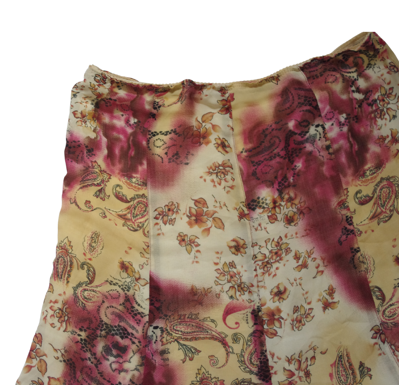 Dark Pink and Beige Floral 90s layered Midi Layered Flow Skirt