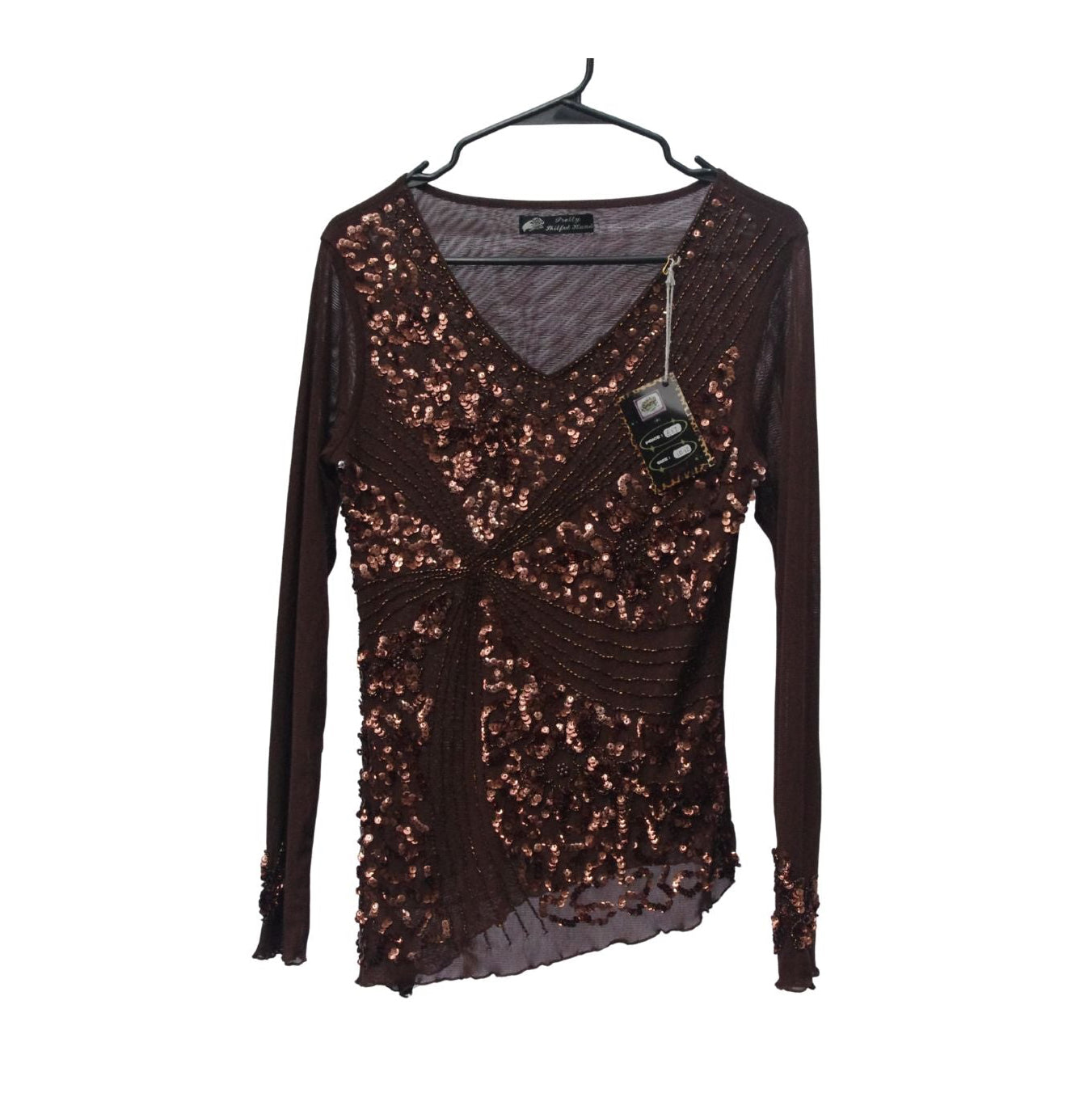 Brown Long Sleeve Swirly sequin top