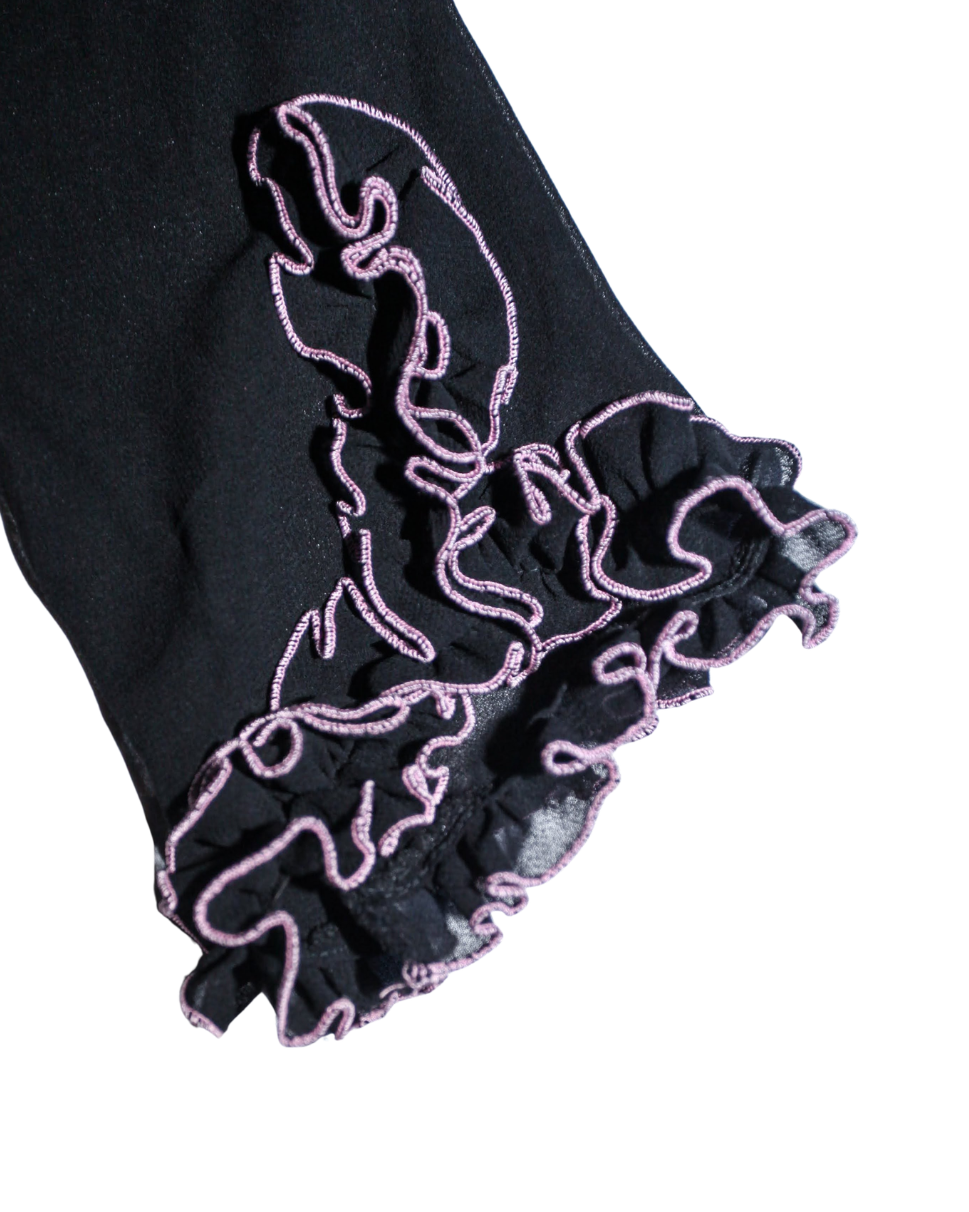 Black and Pink Dramatic Ruffle Top Long Sleeve