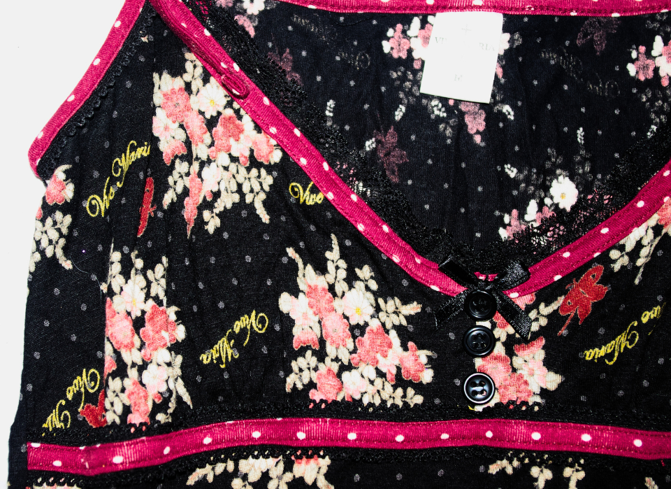 Late '90s  Ditsy Floral Lace Trim Tie Strap Dress