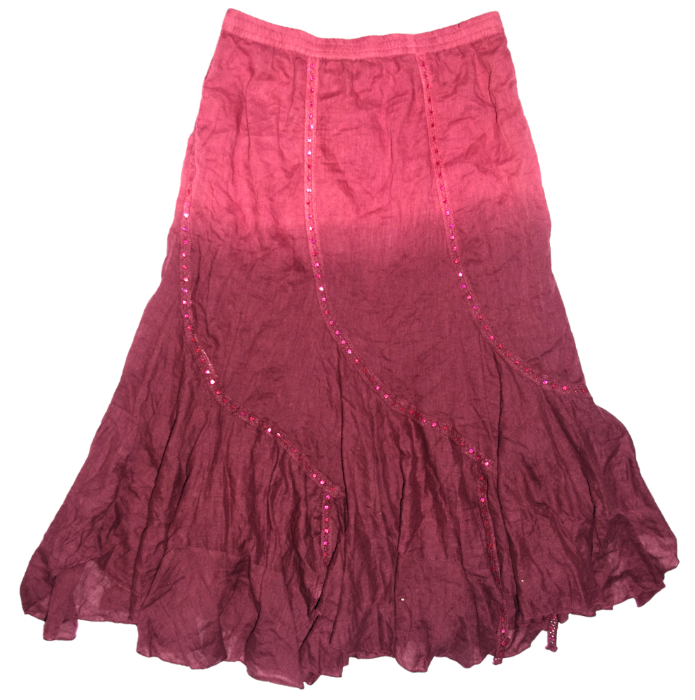 Pink/Burgundy Ombre Gradient Hippie Sequin Maxi Skirt