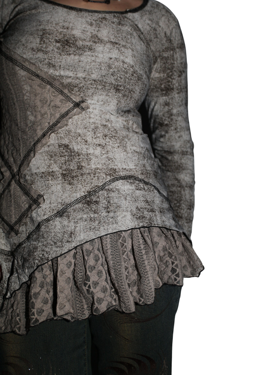 90s Grunge Grey Patchwork Layered Top