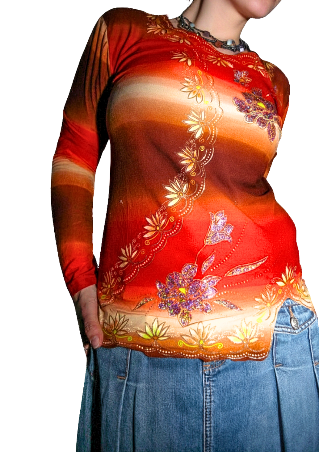 Hippie Red and Brown Gradient Floral Sparkly top