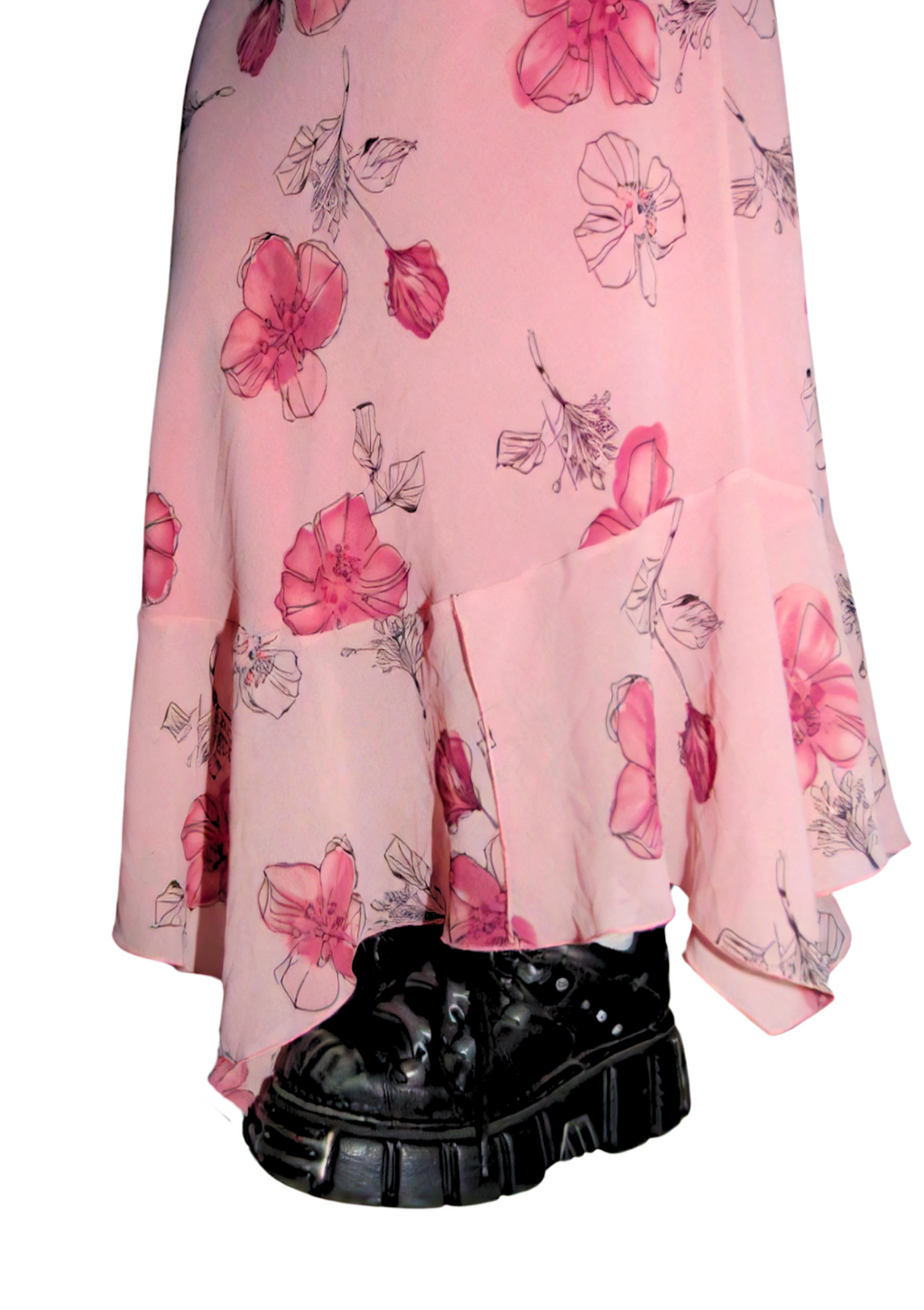 Baby Pink Floral 90s Ruffle Layered Skirt