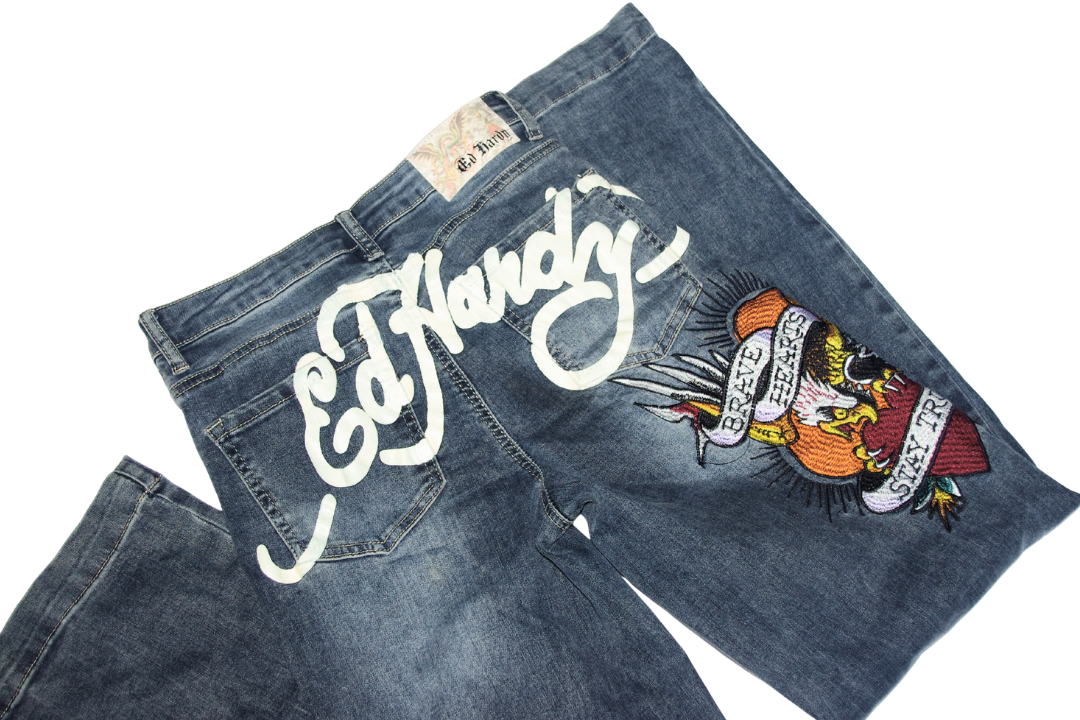 Ed Hardy Eagle Graphic Wide Leg Jeans