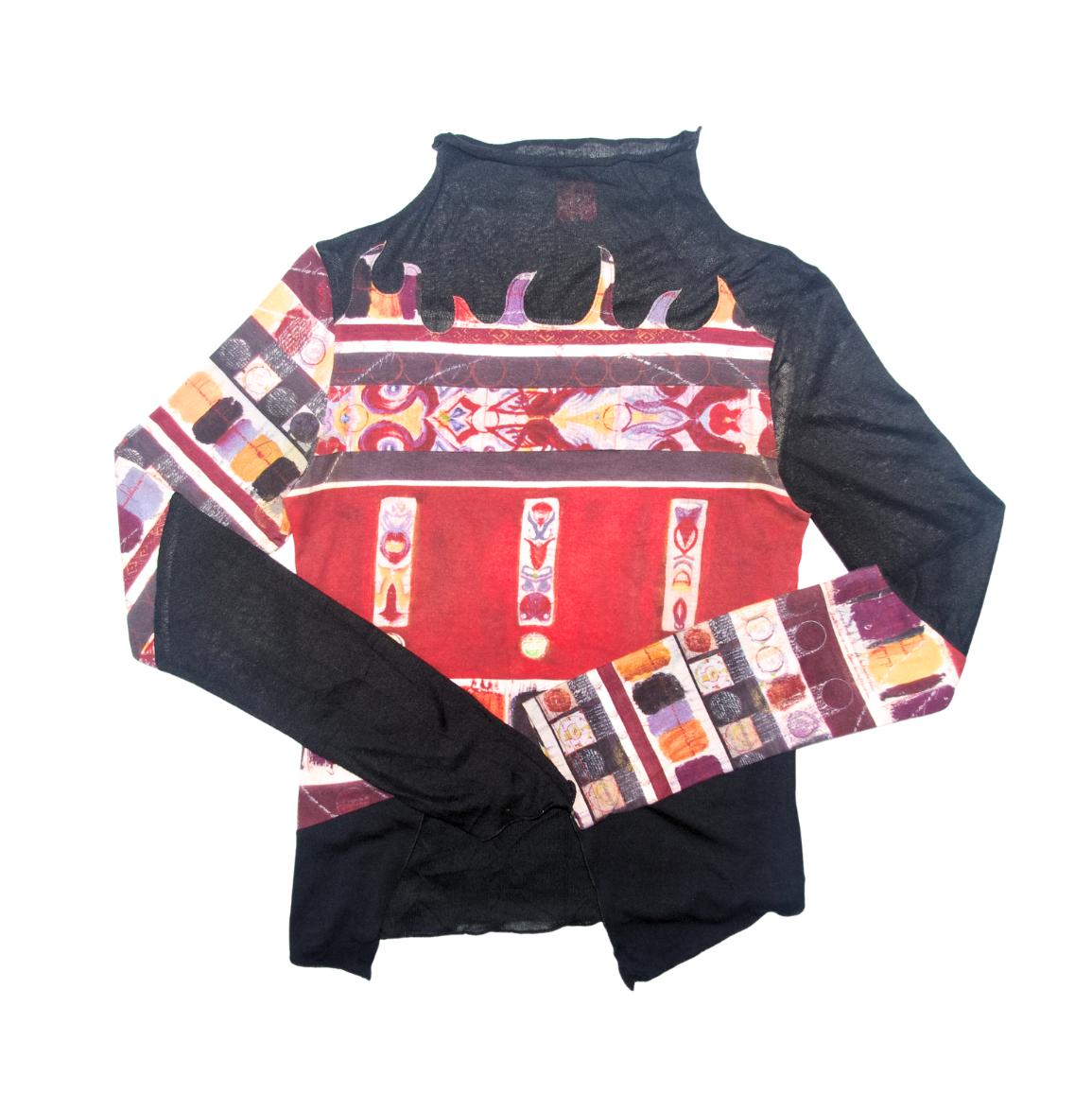 French Vintage Adventures Des Toiles Abstract Patchwork Turtle Neck Top