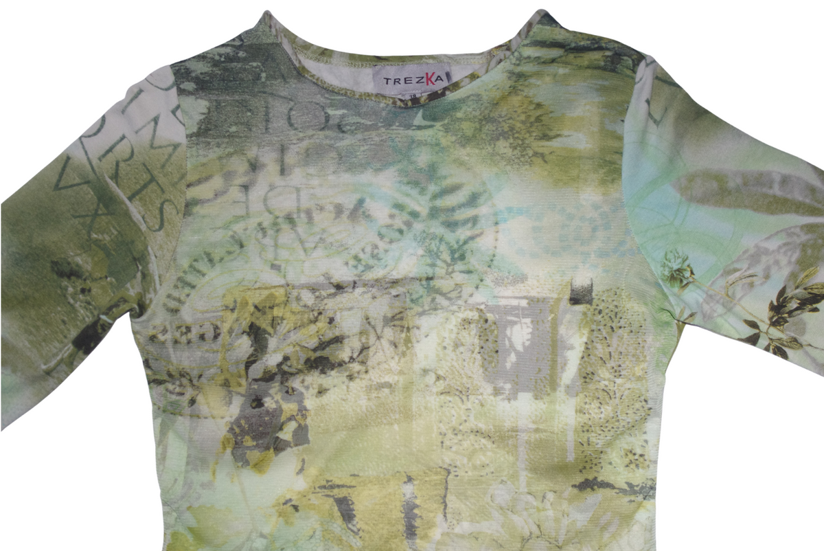 Trek Green Graphic Layered Mesh Long Sleeve Top