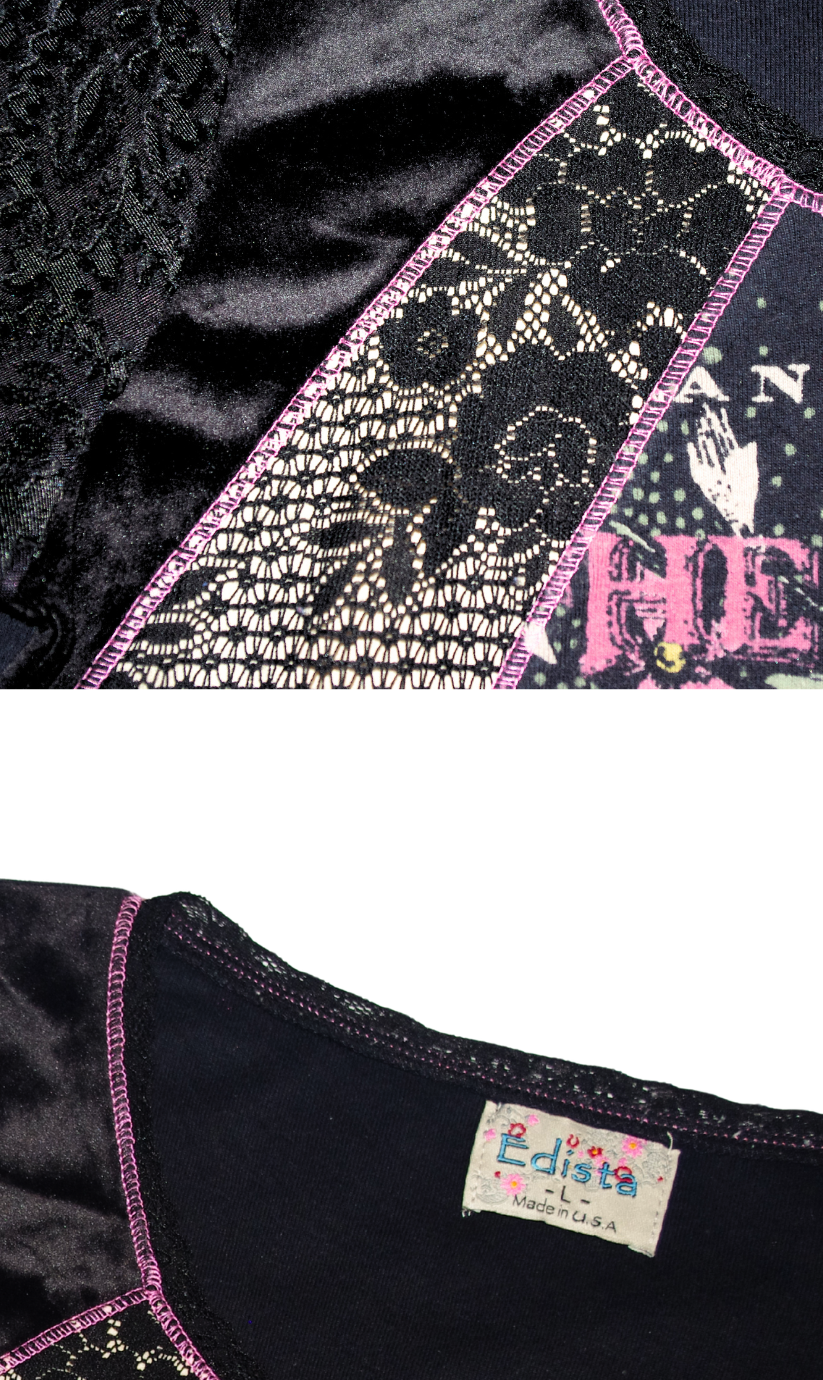 Y2K Edista Floral Lace Velvet Top