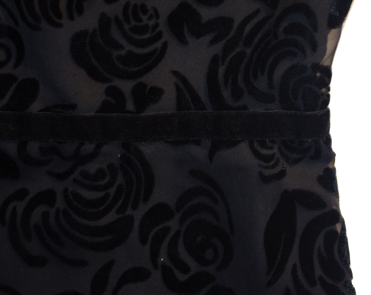 Black Baby Doll Style Sleeveless Top with Velvet Floral Detailing