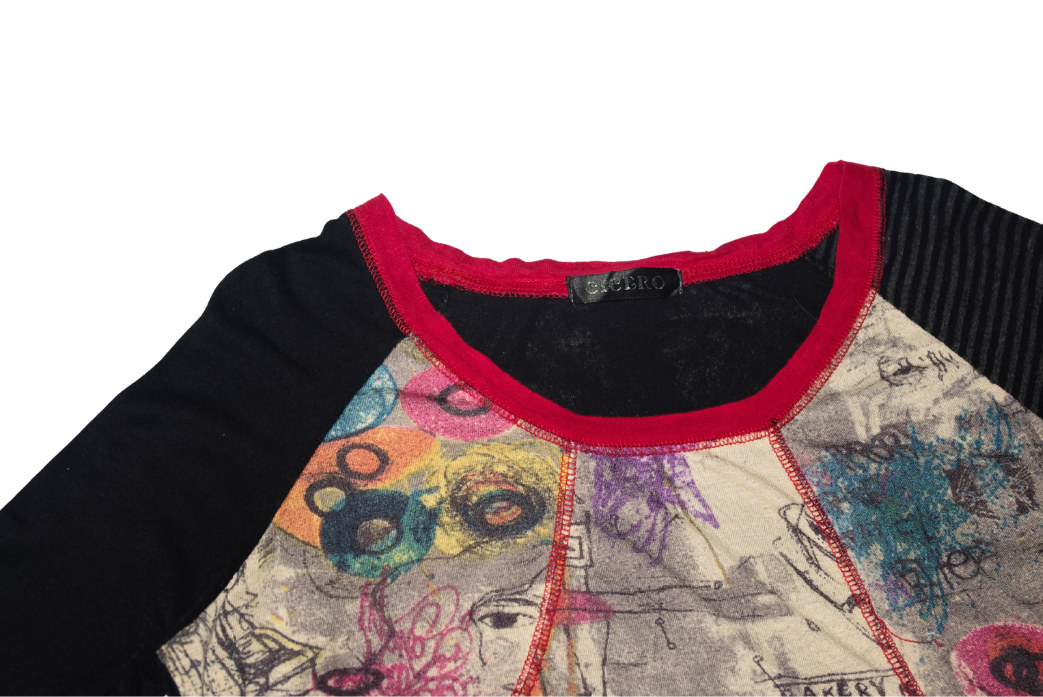 Multicolour Graphic Raglan Long Sleeve Top