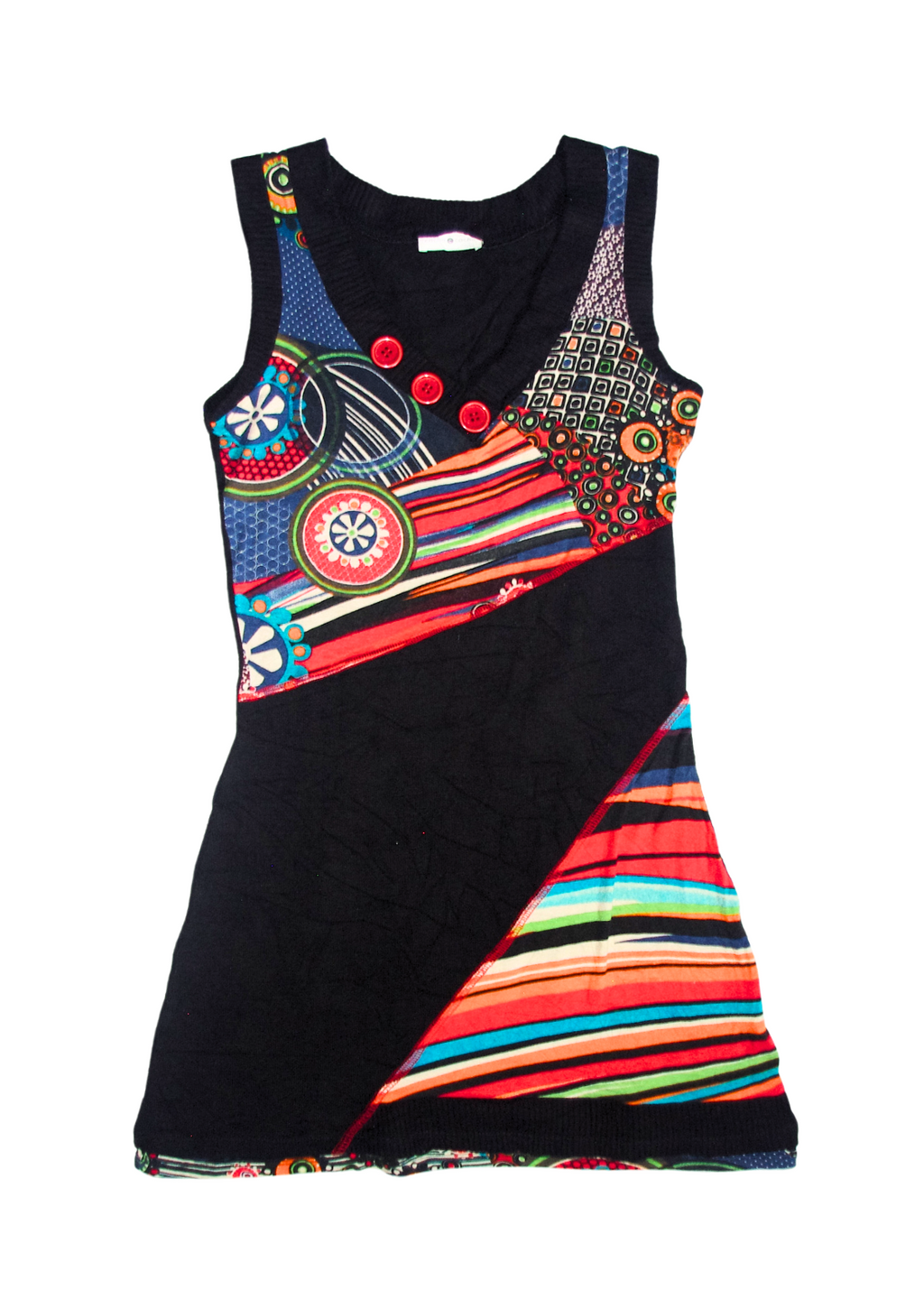 Cache Cache Black & Multi Coloured Abstract print woollen mini dress