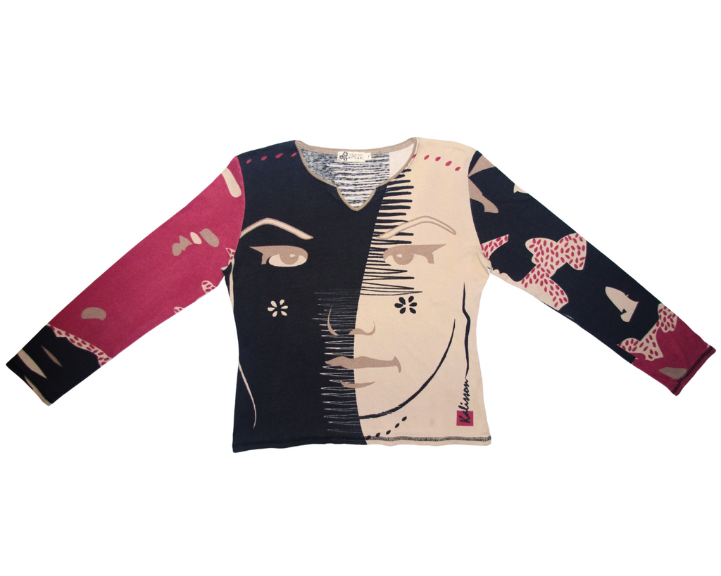 Abstract Face Graphic Long Sleeve Top