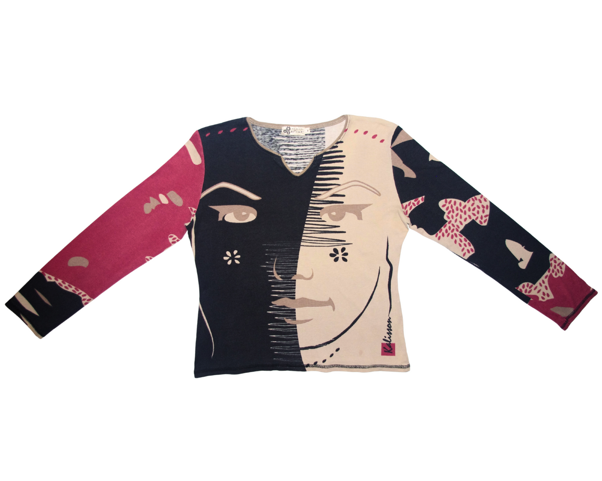 Abstract Face Graphic Long Sleeve Top