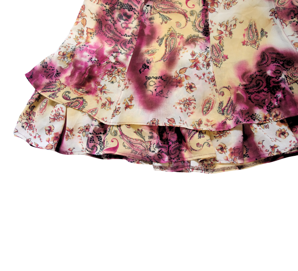 Dark Pink and Beige Floral 90s layered Midi Layered Flow Skirt