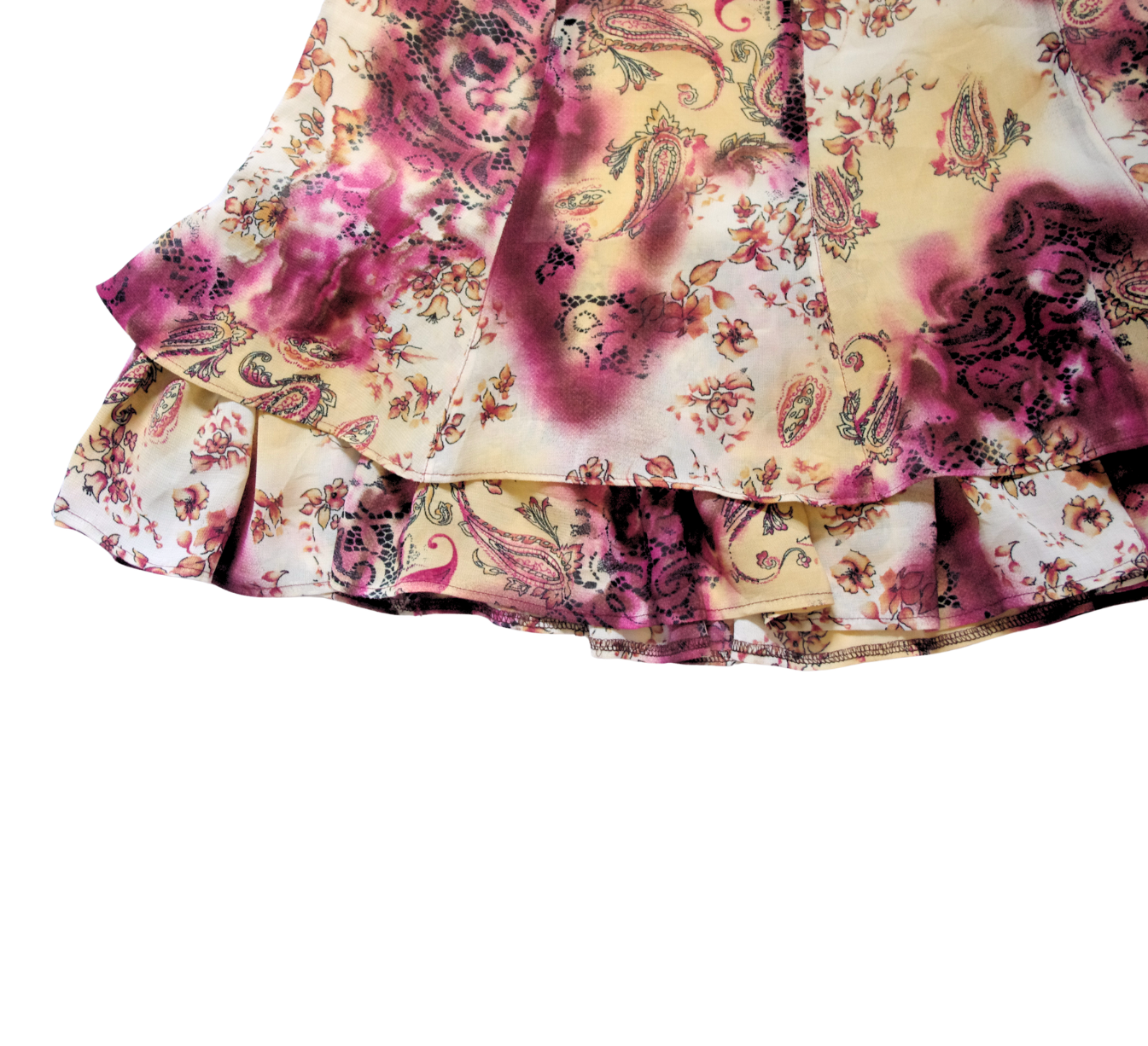 Dark Pink and Beige Floral 90s layered Midi Layered Flow Skirt