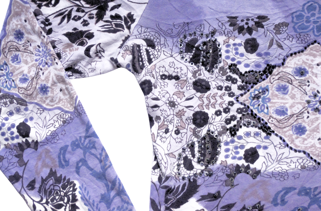 Blue/Grey Y2K Diamanté Sequin Beaded Mixed Print Long Sleeve