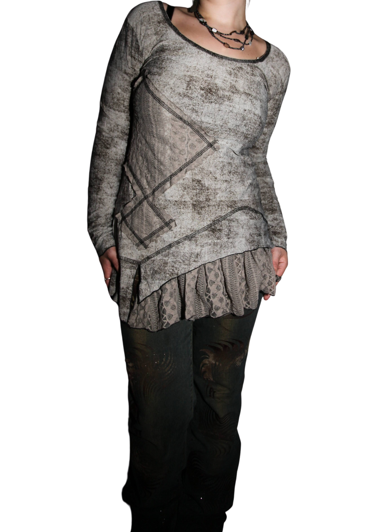 90s Grunge Grey Patchwork Layered Top