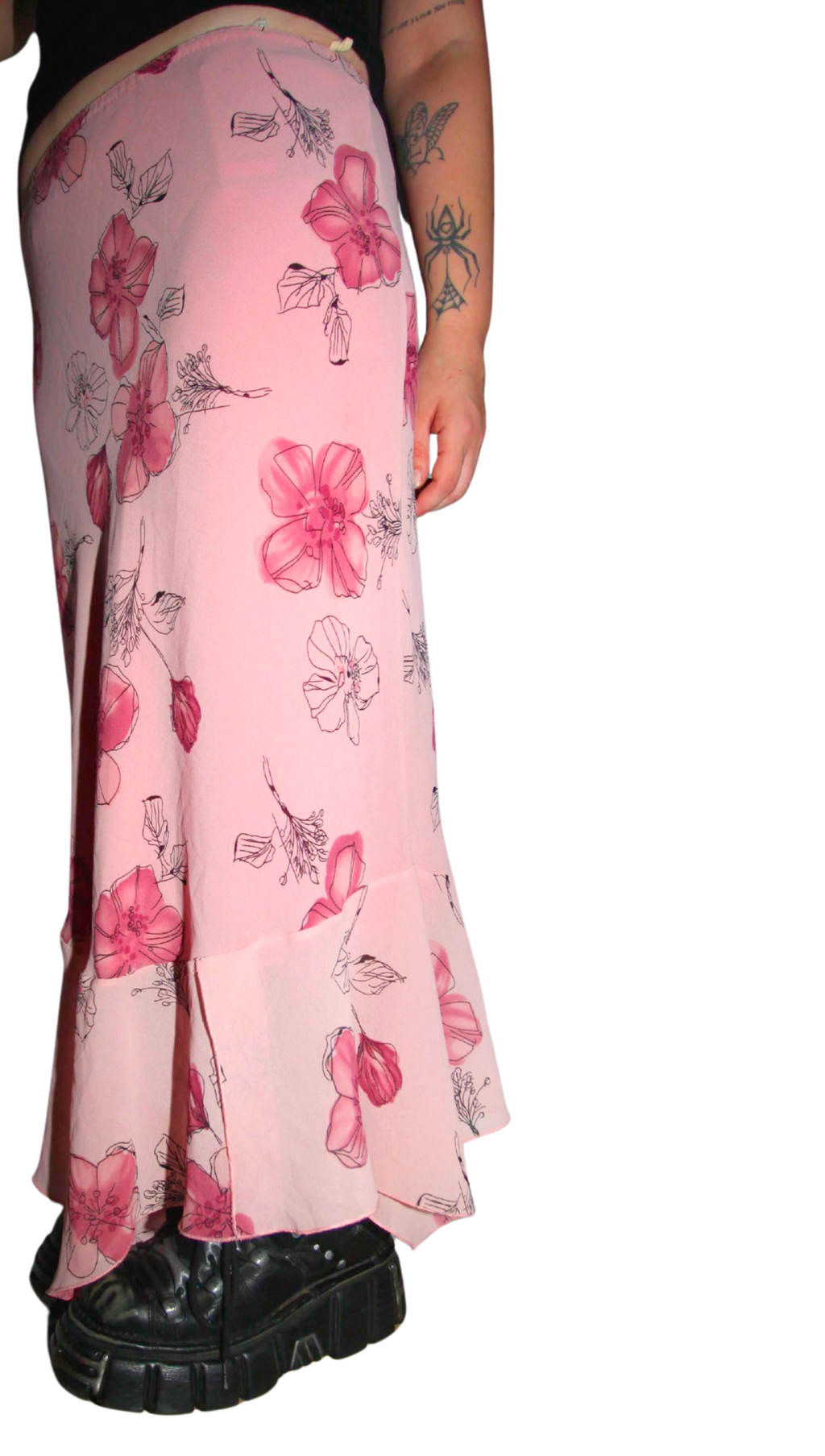 Baby Pink Floral 90s Ruffle Layered Skirt