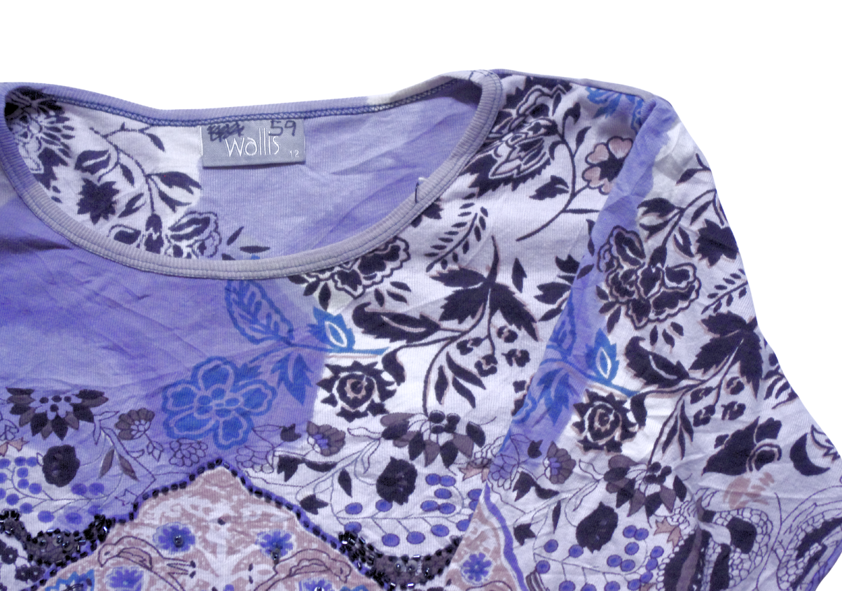 Blue/Grey Y2K Diamanté Sequin Beaded Mixed Print Long Sleeve