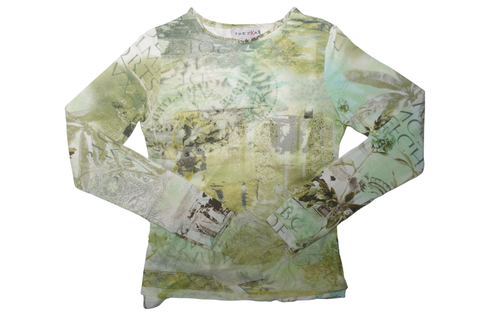 Trek Green Graphic Layered Mesh Long Sleeve Top