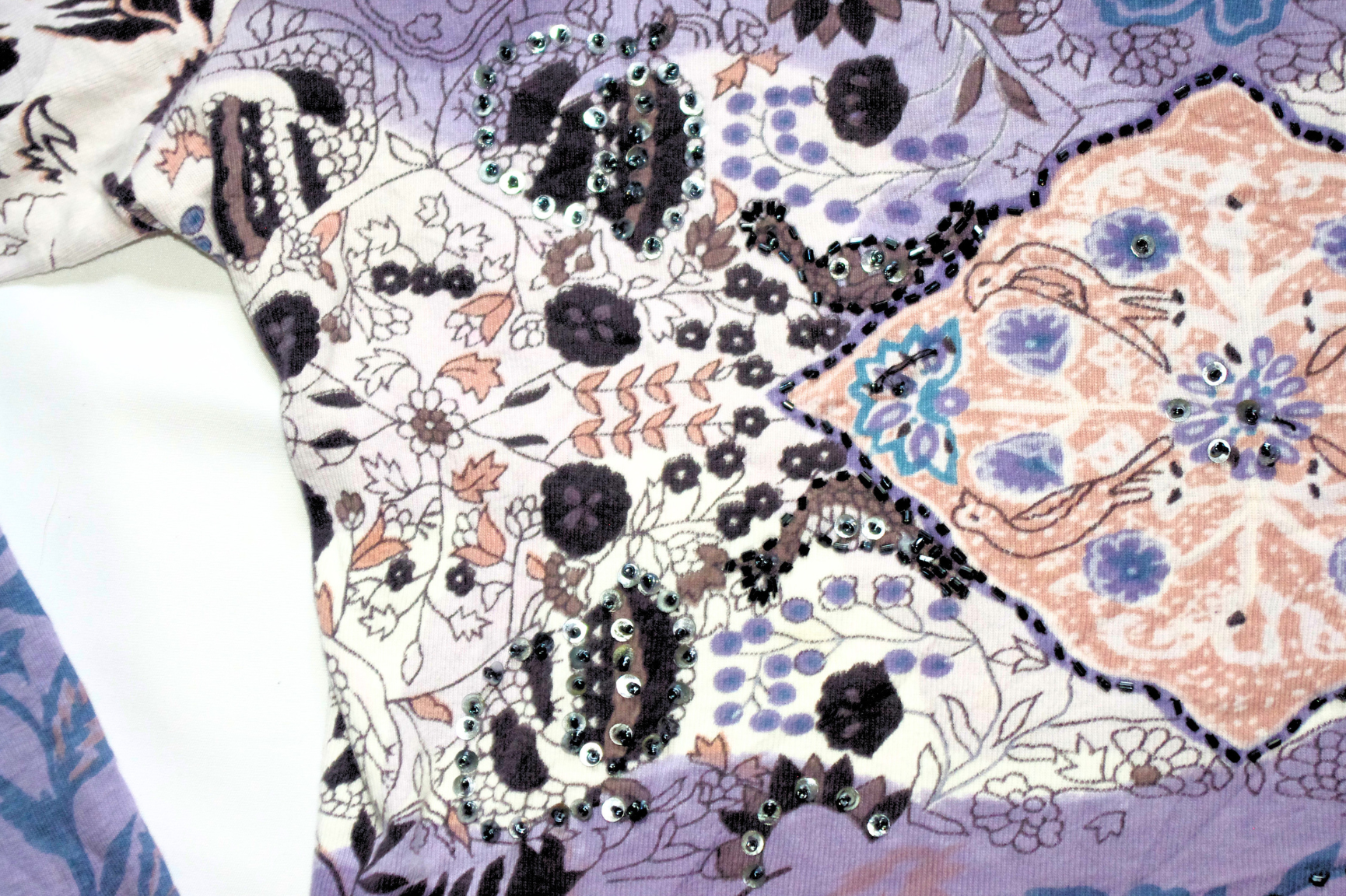Blue/Grey Y2K Diamanté Sequin Beaded Mixed Print Long Sleeve
